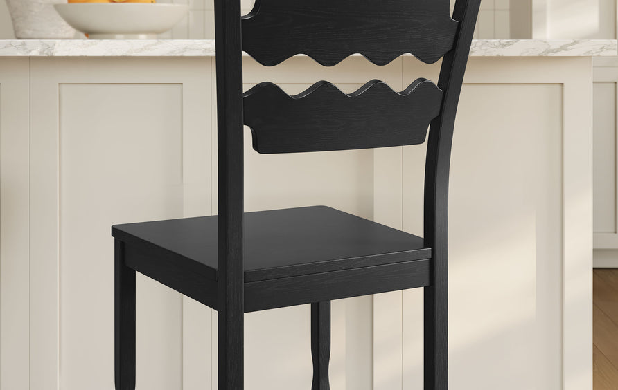 Lennox Oak Wood Bar Stool With Wavy Razor Back in Black