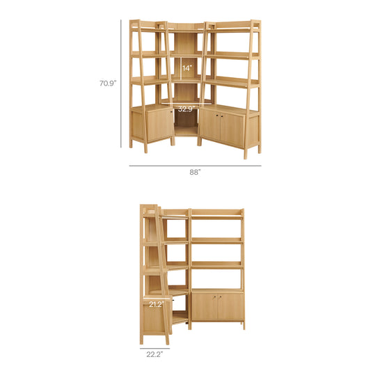 Bixby 3 Piece Corner Bookshelf Set With Wide and Narrow Bookshelves by Furniture for America