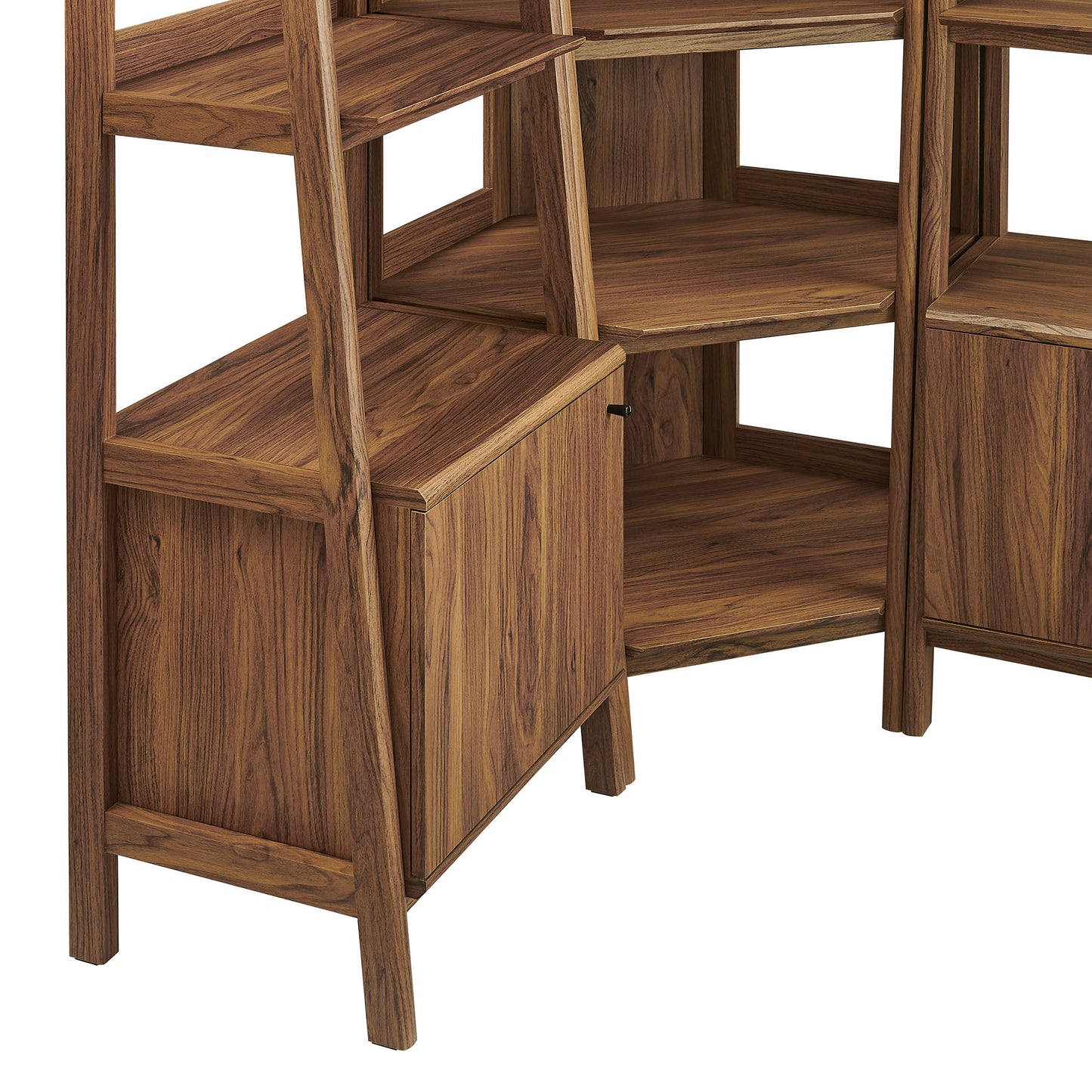 Finch 3 Piece Corner Bookshelf Set With Wide and Narrow Bookshelves in Walnut