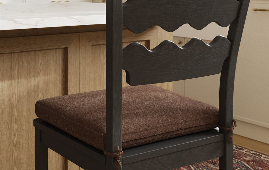 Lennox Oak Wood Counter Stool With Wavy Razor Back and Cushion in Black Cocoa