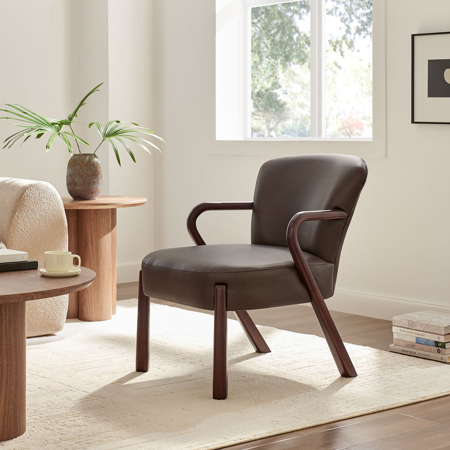Levante Faux Leather Upholstered Accent Armchair in Espresso