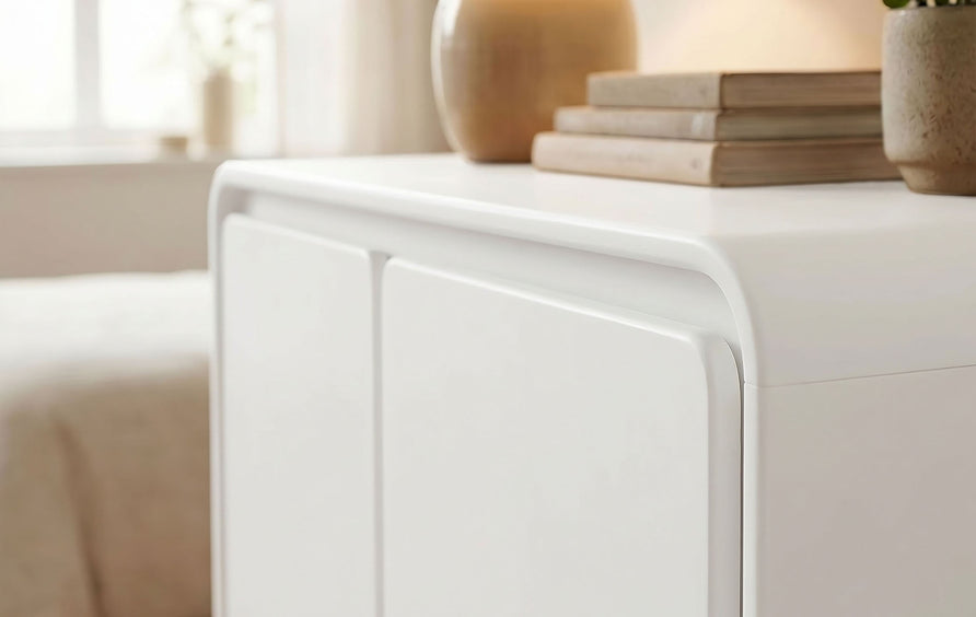 Cassia 2-Door Curved Wood Accent Cabinet in White