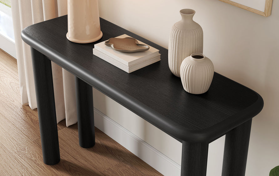 Wells Oak Wood Console Table in Black