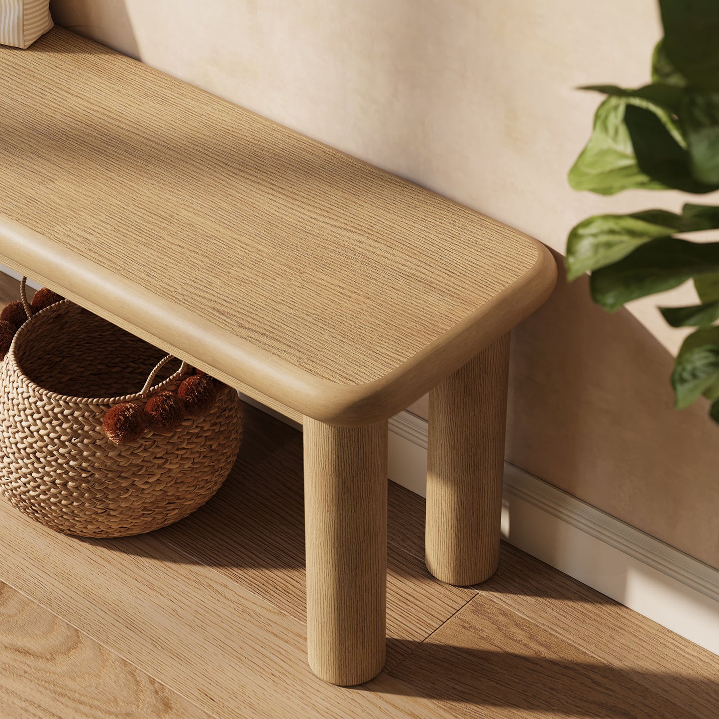Wells 58" Oak Wood Bench in Weathered Oak