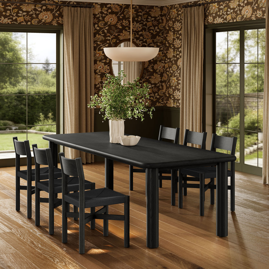 Wells 7-Piece Oak Wood Extendable Dining Table and Chairs Set in Black