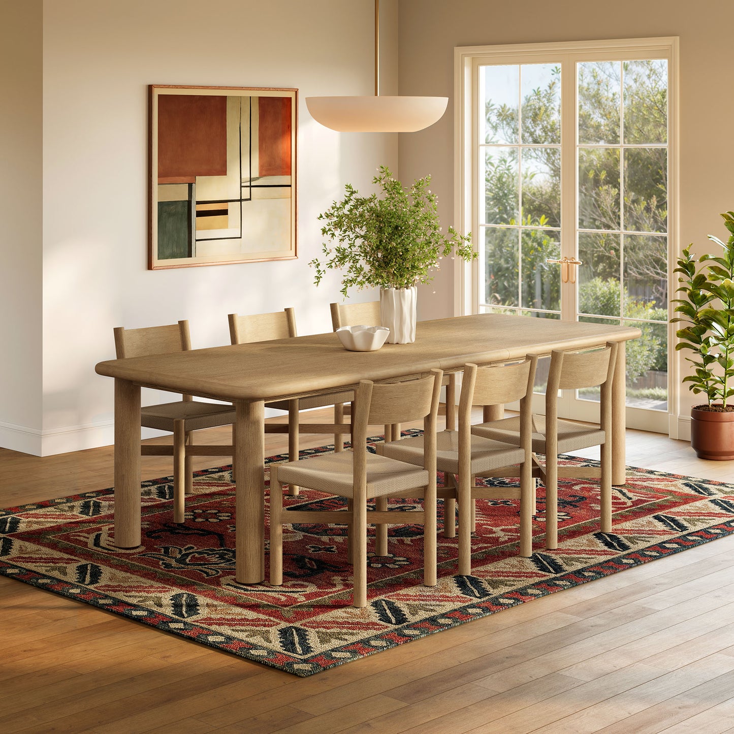 Wells 7-Piece Oak Wood Extendable Dining Table and Chairs Set in Weathered Oak