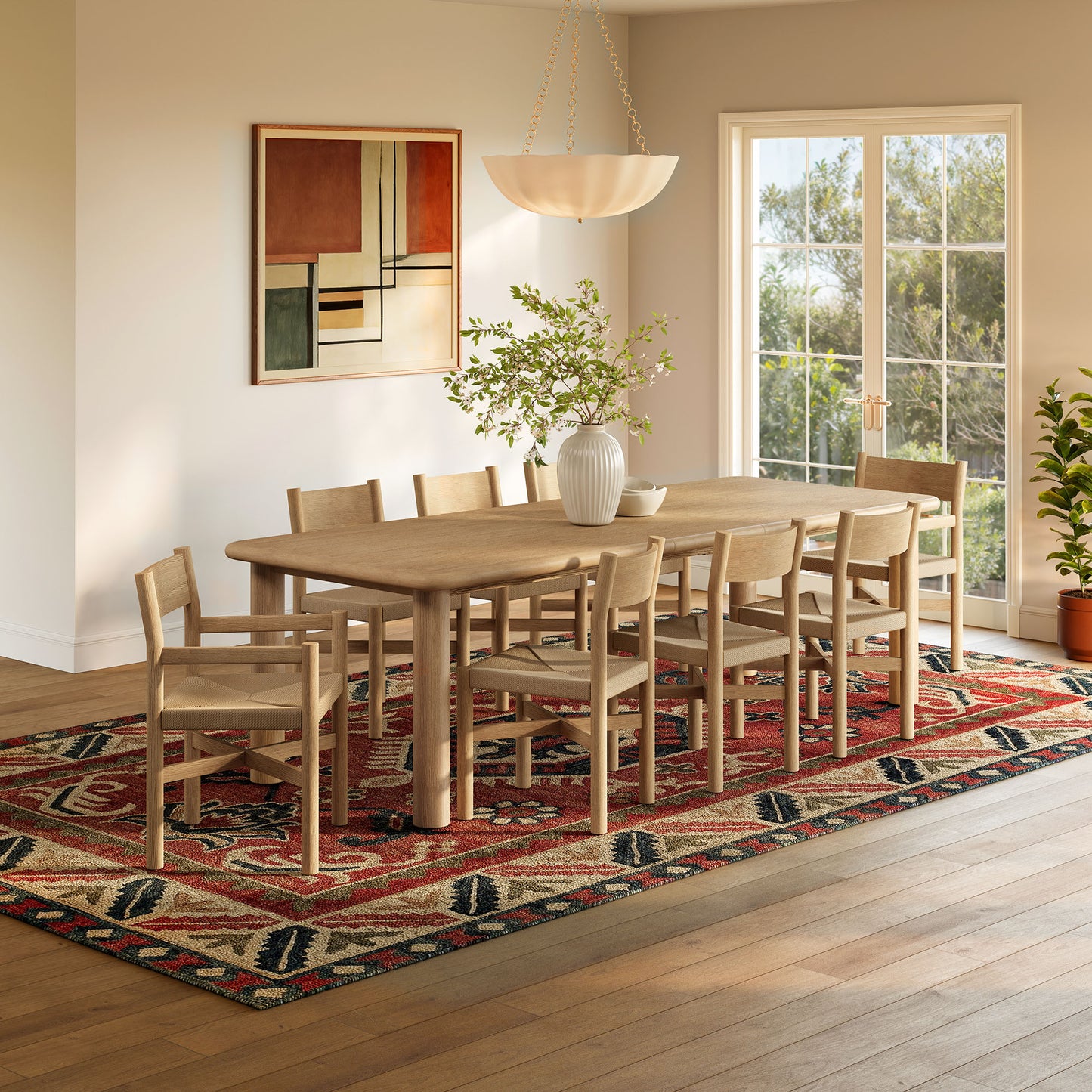 Wells 9-Piece Oak Wood Extendable Dining Table and Chairs Set in Weathered Oak