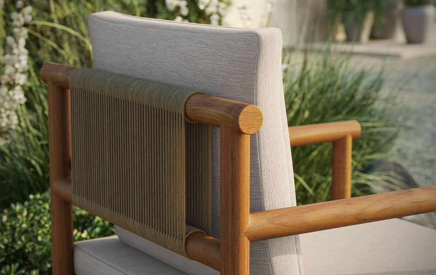 Lyric Outdoor Patio Teak Wood Rope Dining Chair in Natural Sail