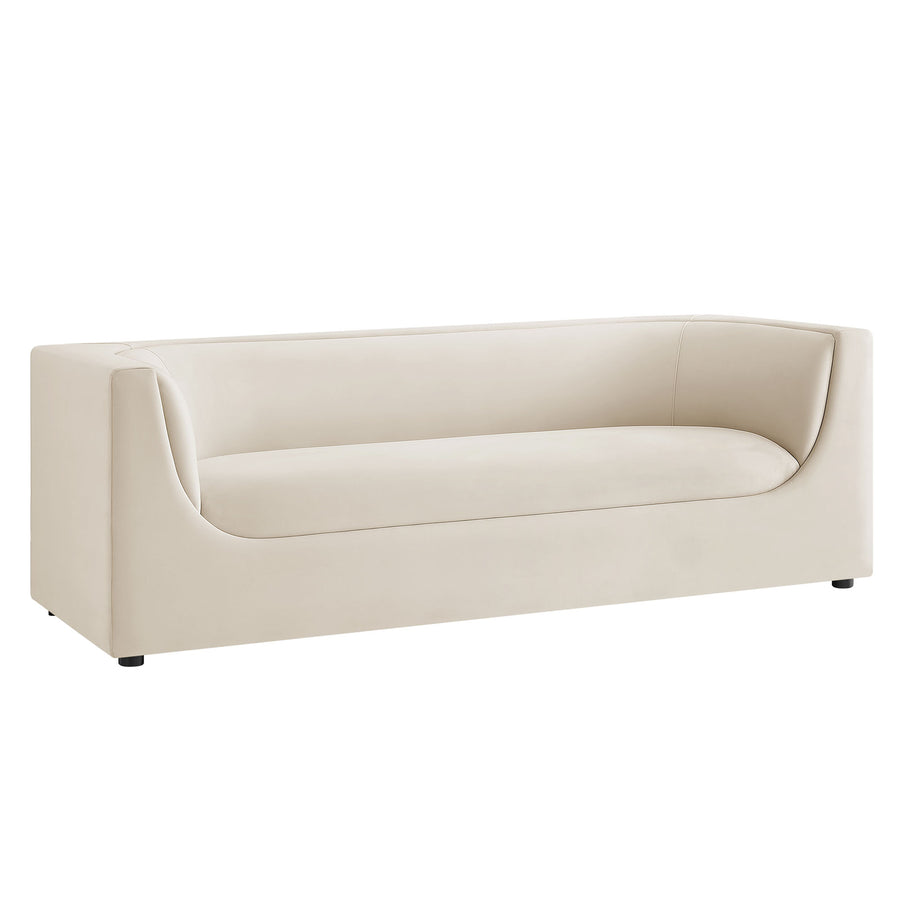 Drift 86" Curved Back Performance Velvet Sofa in Alabaster