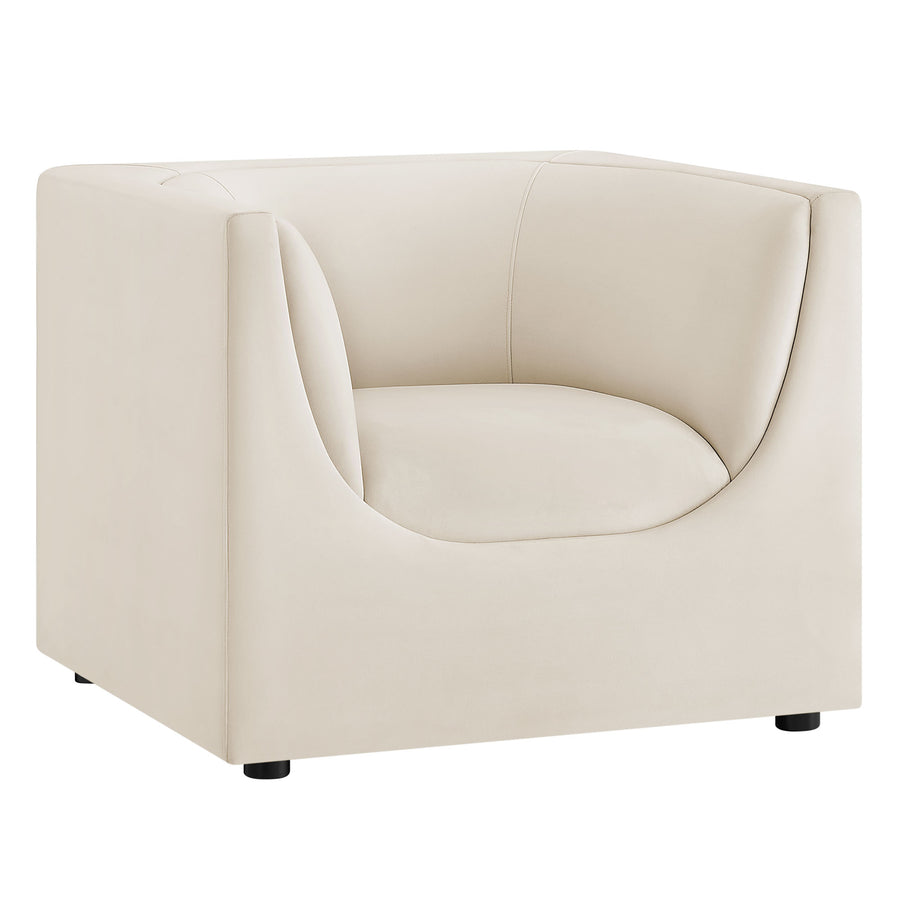 Drift Curved Back Performance Velvet Armchair in Alabaster