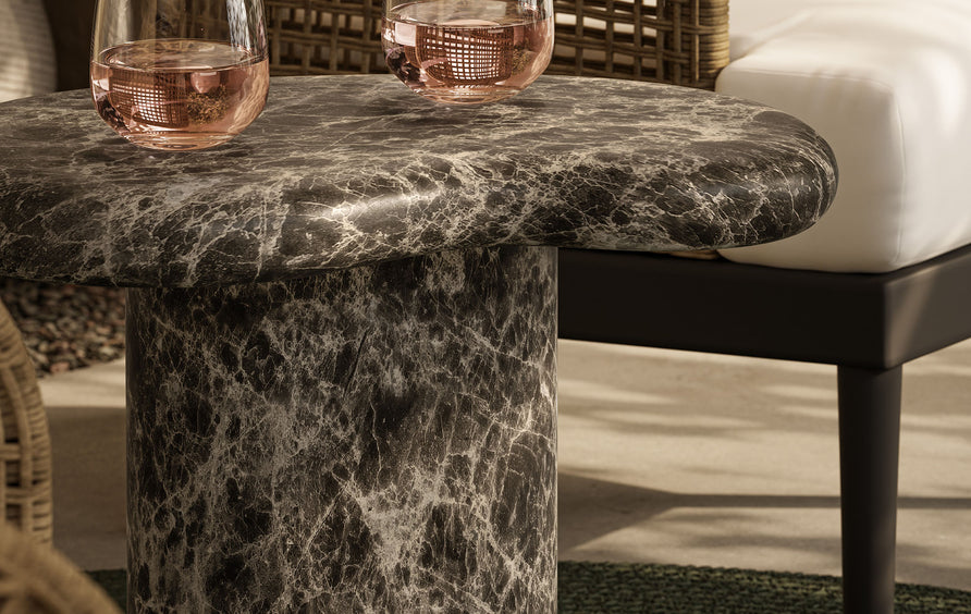 Wade Outdoor Patio Faux Marble Side Table in Dark Emperador Marble