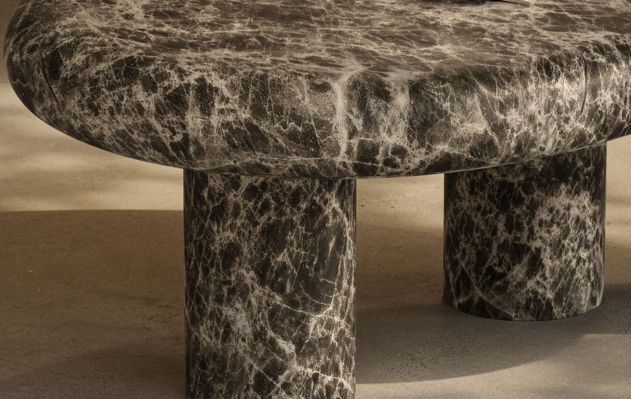 Wade Outdoor Patio Faux Marble Coffee Table in Dark Emperador Marble