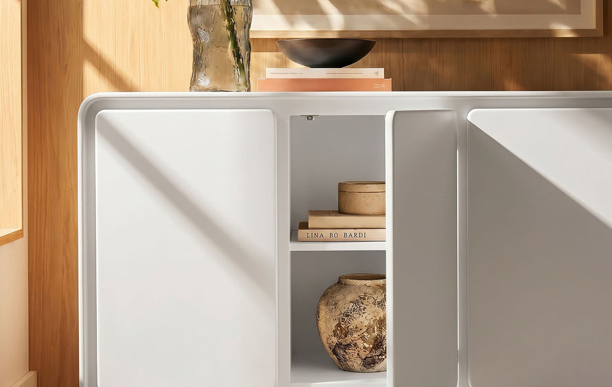 Cassia 4-Door Curved Wood Accent Cabinet in White
