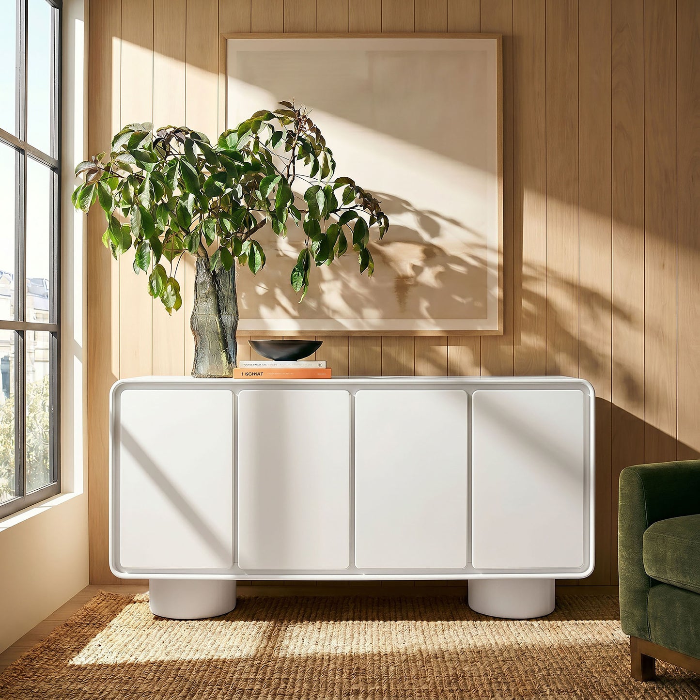 Cassia 4-Door Curved Wood Accent Cabinet in White