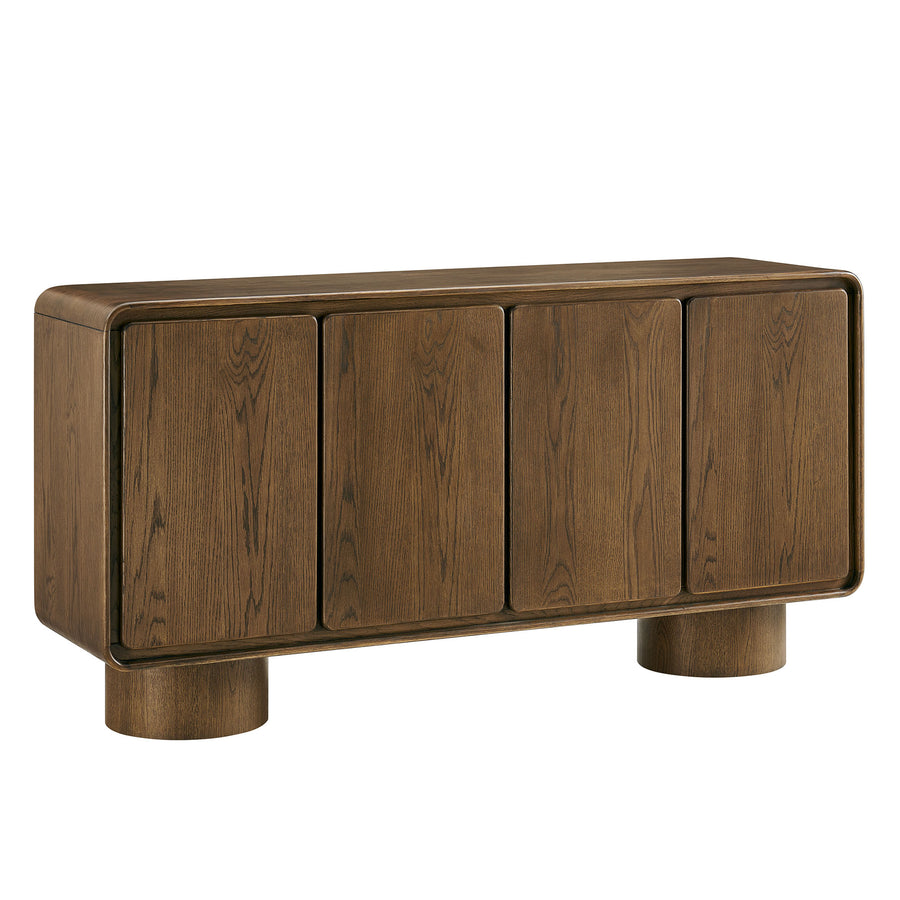 Cassia 4-Door Curved Wood Accent Cabinet in Walnut