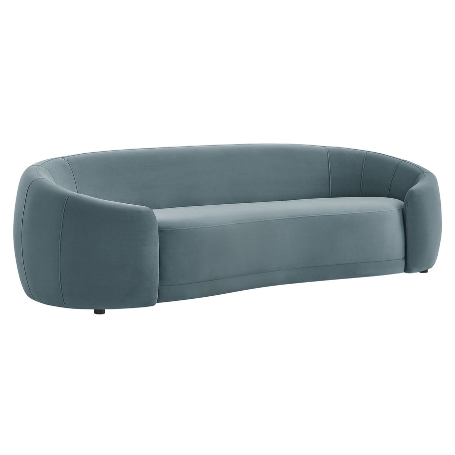 Otis Curved Performance Velvet Sofa in Cadet Blue
