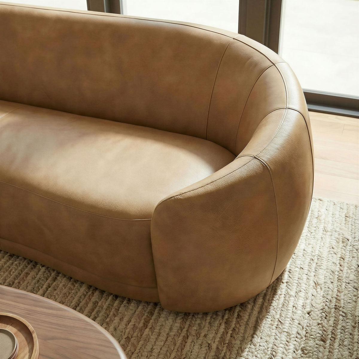 Otis Curved Vegan Leather Sofa in Toast