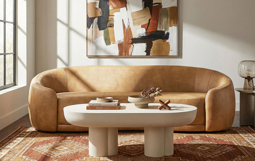 Otis Curved Vegan Leather Sofa in Toast
