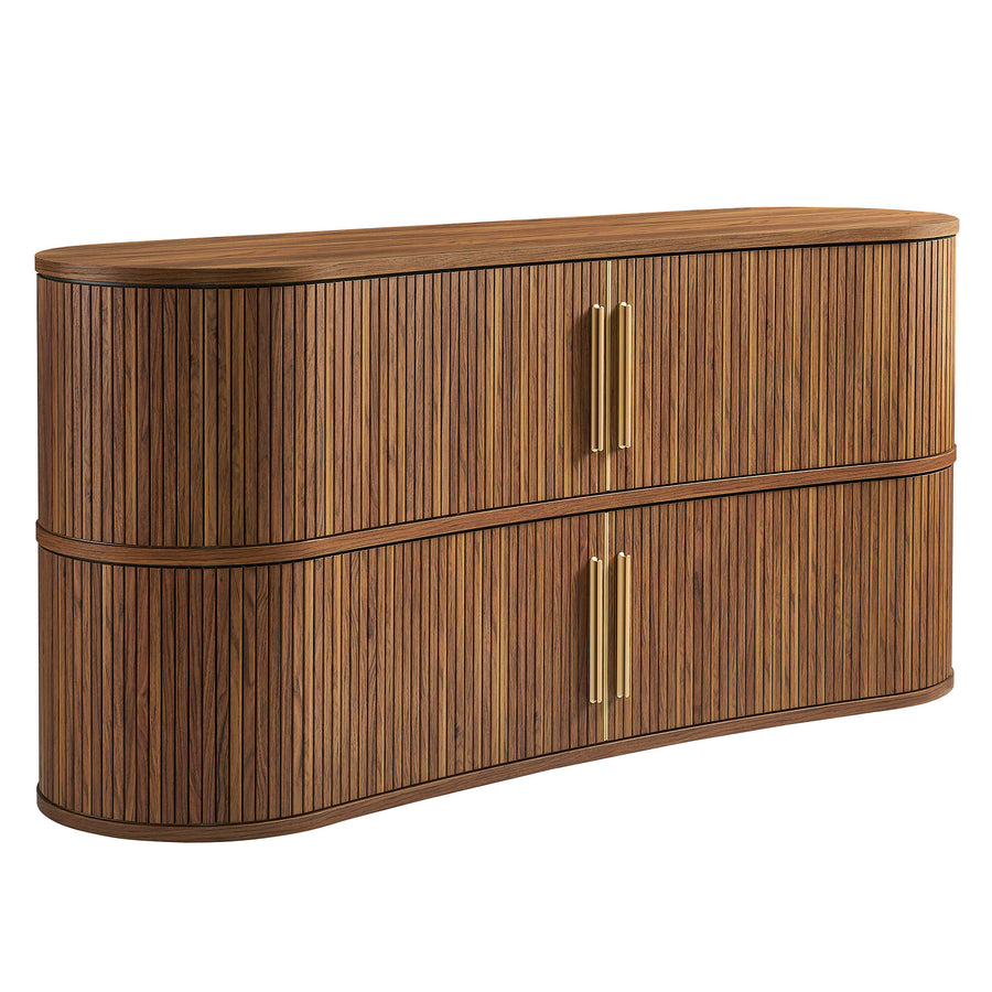 Dingle 63" Curved Fluted Sideboard Buffet Cabinet in Walnut