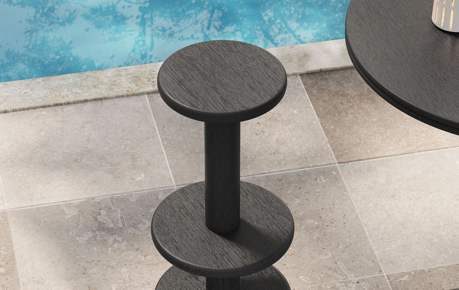 Chambray 15 Inch Round Indoor - Outdoor Patio Patio Wood Bar Stools in Black