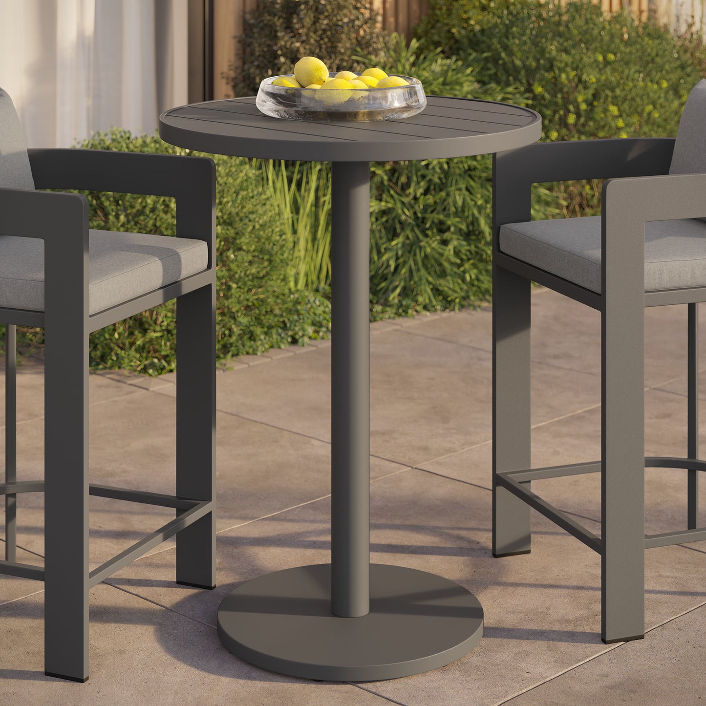 Aspen 31 Inch Round Outdoor Patio Aluminum Bar Table in Gray
