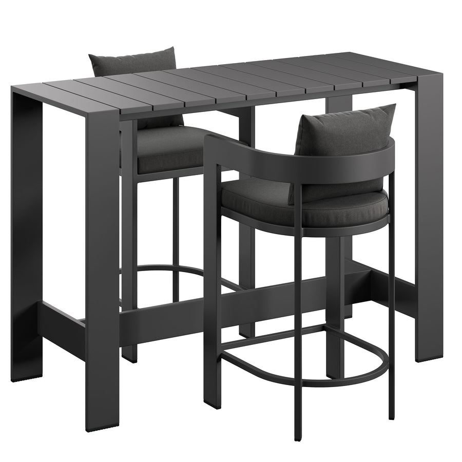 Aspen 3-Piece Outdoor Patio Aluminum Bar Table Set in Charcoal