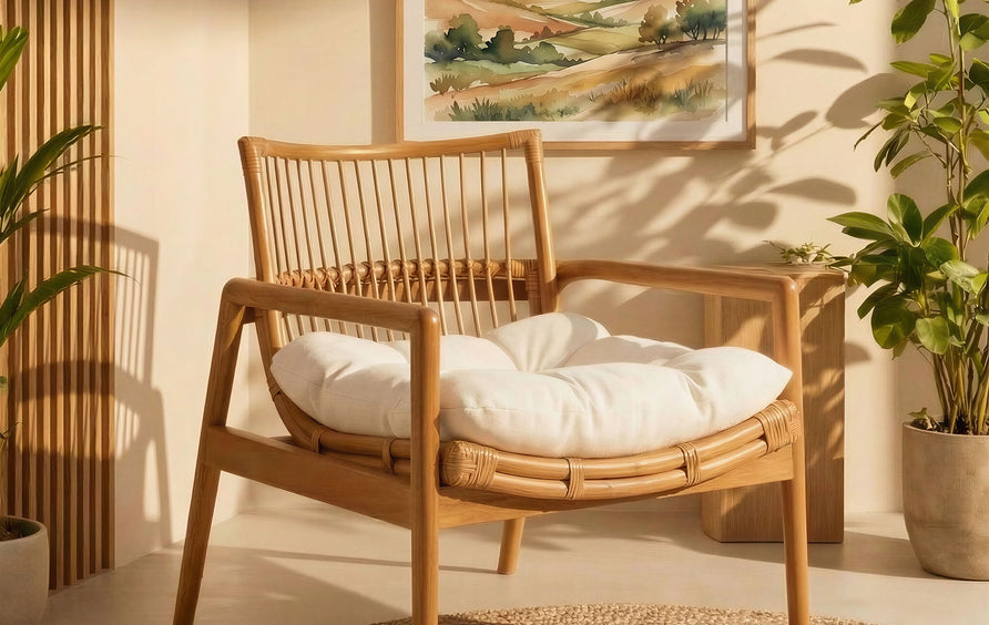 Ystad Wood Rattan Lounge Chair in Brown