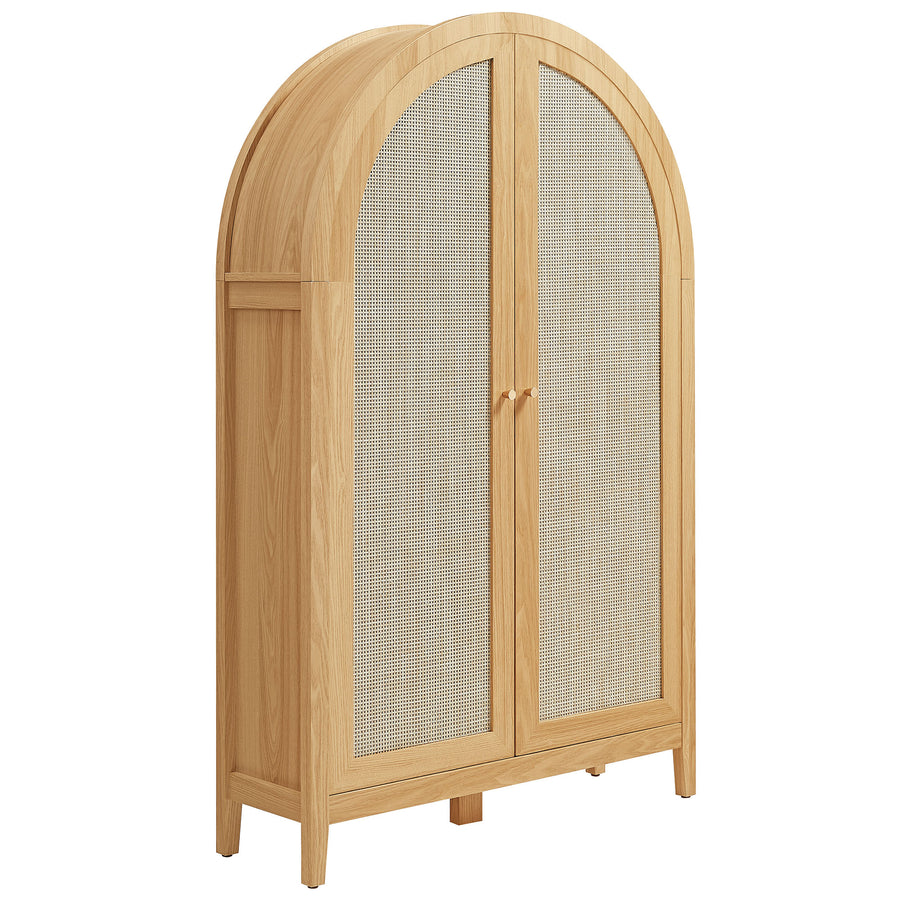Etesian 63 Inch Arched Storage Cabinet With Folding Desk in Oak