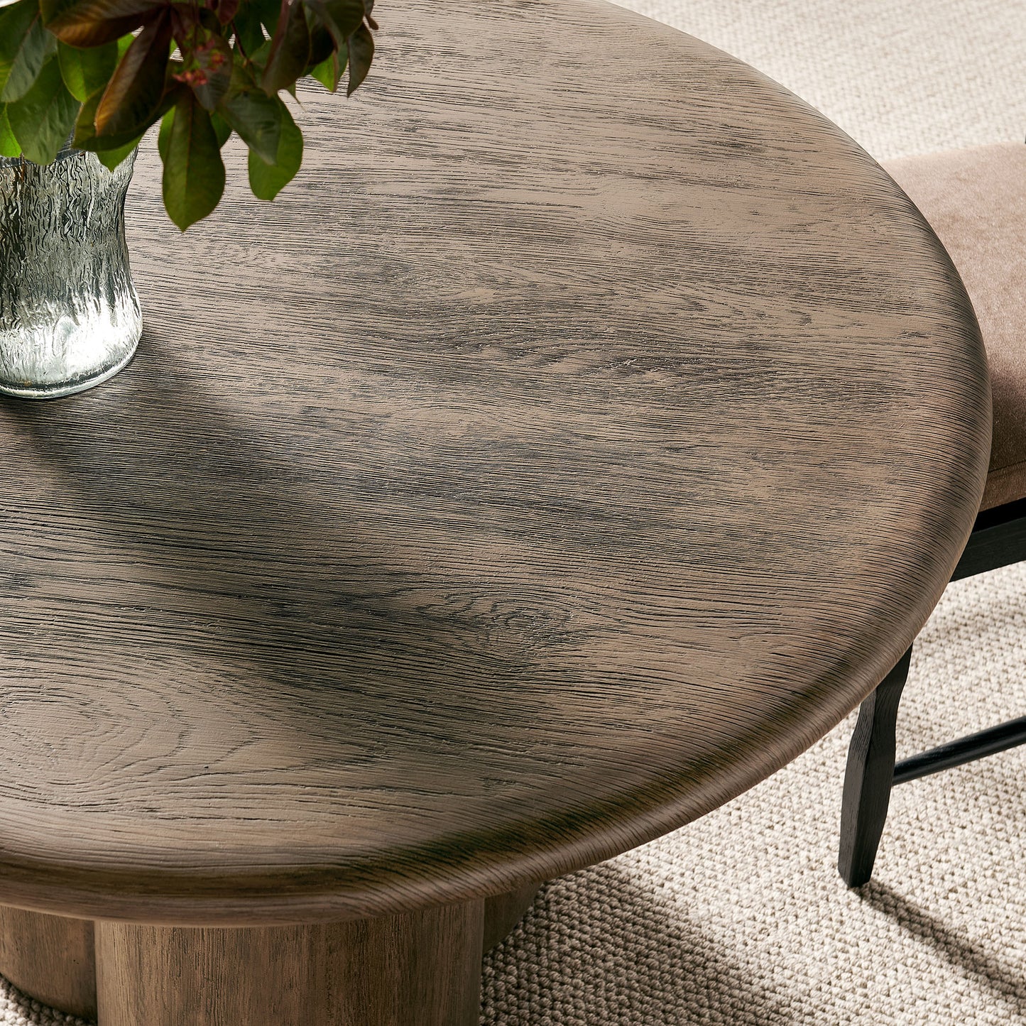 Godello 48 Inch Round Indoor and Outdoor Patio Dining Table in Weathered Walnut