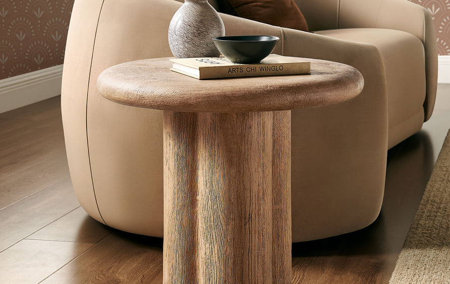 Godello 20 Inch Round Indoor and Outdoor Patio Side Table in Oak