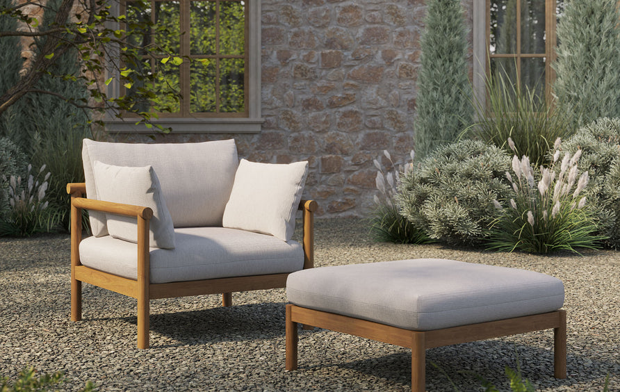 Lyric 2-Piece Outdoor Patio Teak Wood Armchair and Ottoman Set in Natural Sail