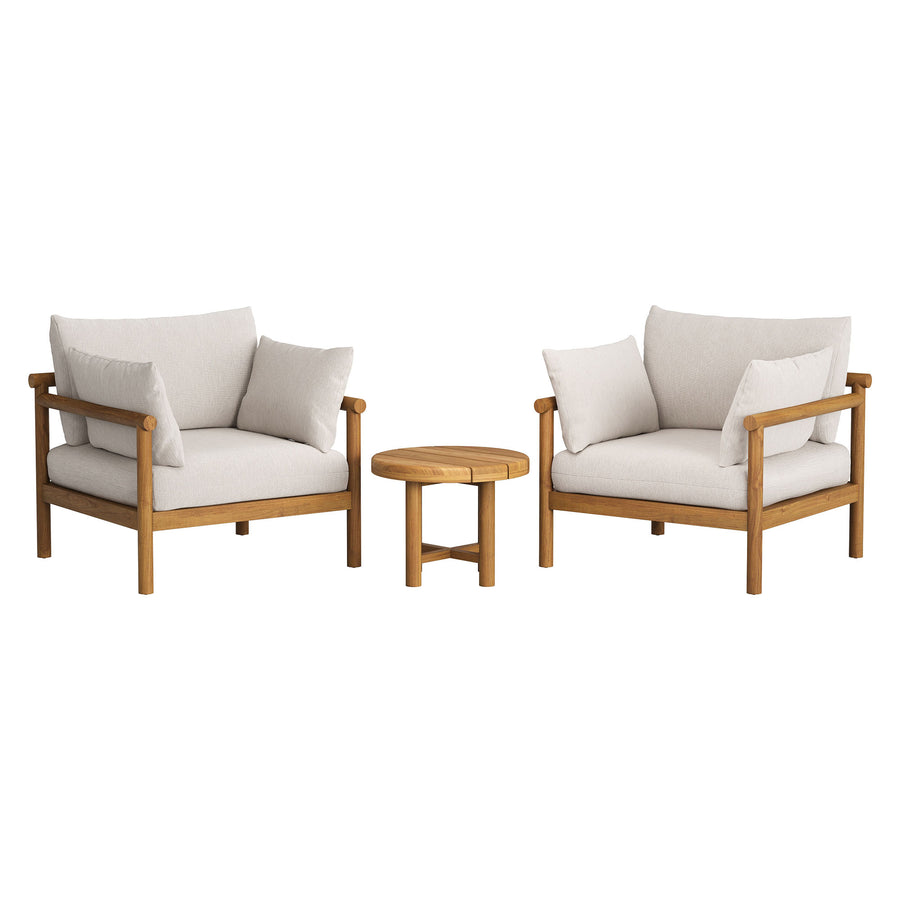 Lyric 3-Piece Outdoor Patio Teak Wood Furniture Set in Natural Sail