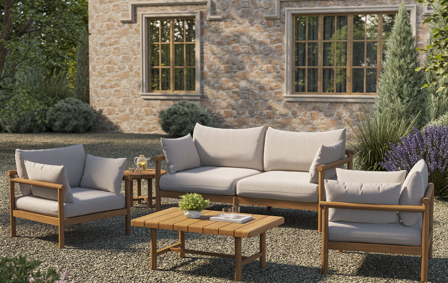 Lyric 5-Piece Outdoor Patio Teak Wood Furniture Set in Natural Sail