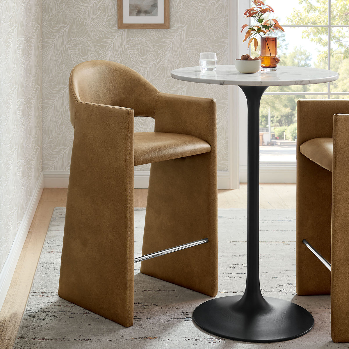 Quartz 41 Inch Vegan Leather Bar Stool in Toast
