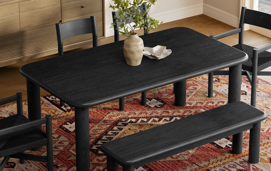 Wells 6-Piece Oak Wood Dining Table and Seating Set in Black