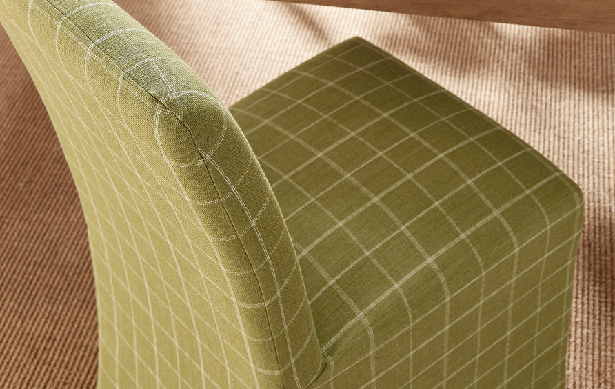 Gregale Linen Cotton Blend Slipcovered Dining Chairs Set of 2 in Artichoke Windowpane Check