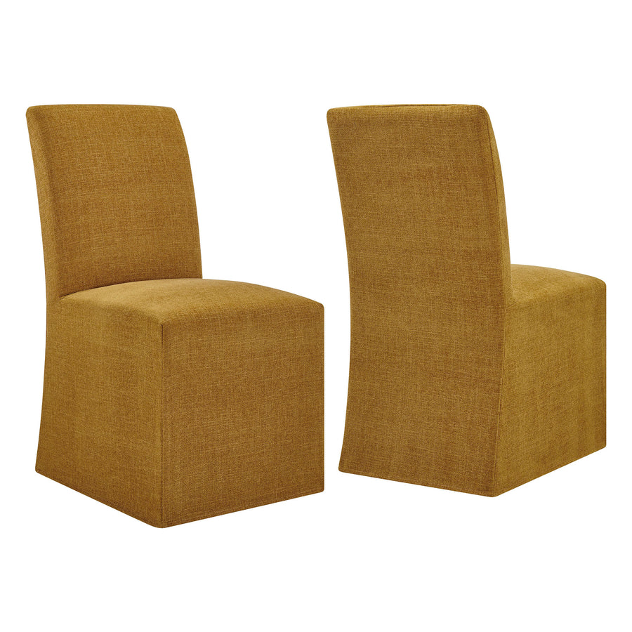 Gregale Slub Weave Fabric Slipcovered Dining Chairs Set of 2 in Copper
