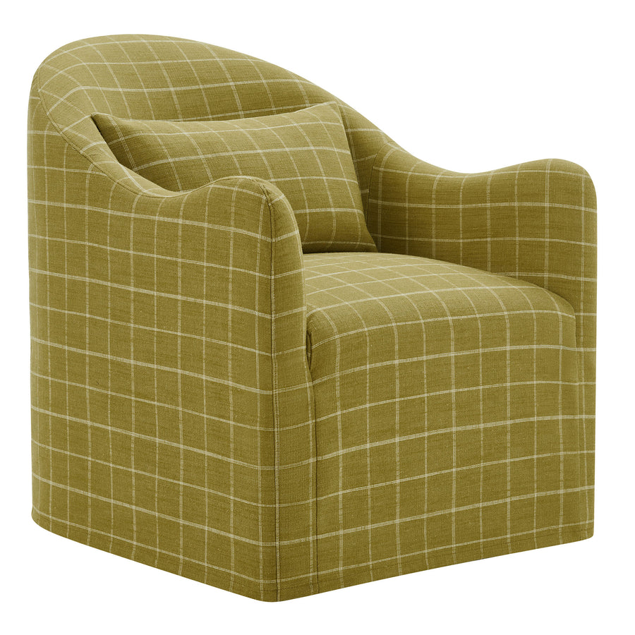 Wicker Slipcovered Linen Blend Accent Chair in Artichoke Windowpane Check