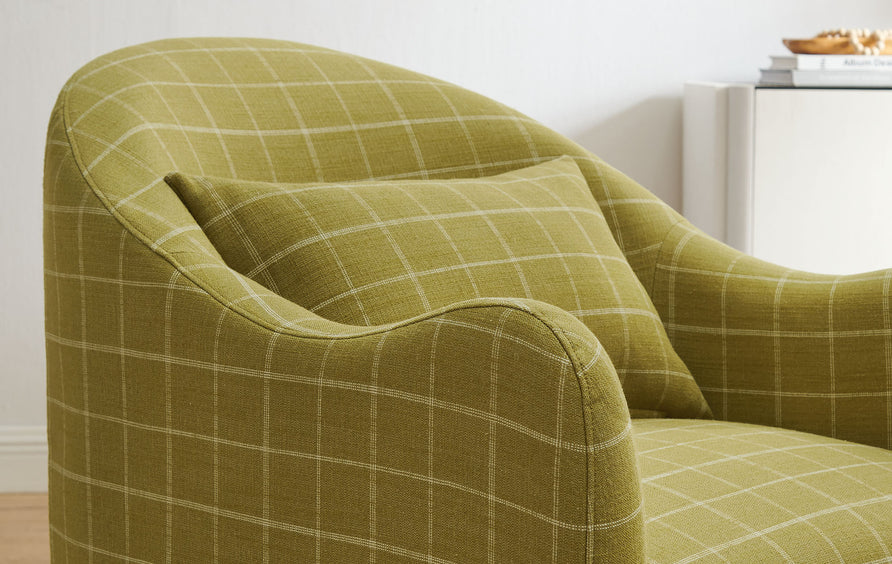Wicker Slipcovered Linen Blend Accent Chair in Artichoke Windowpane Check