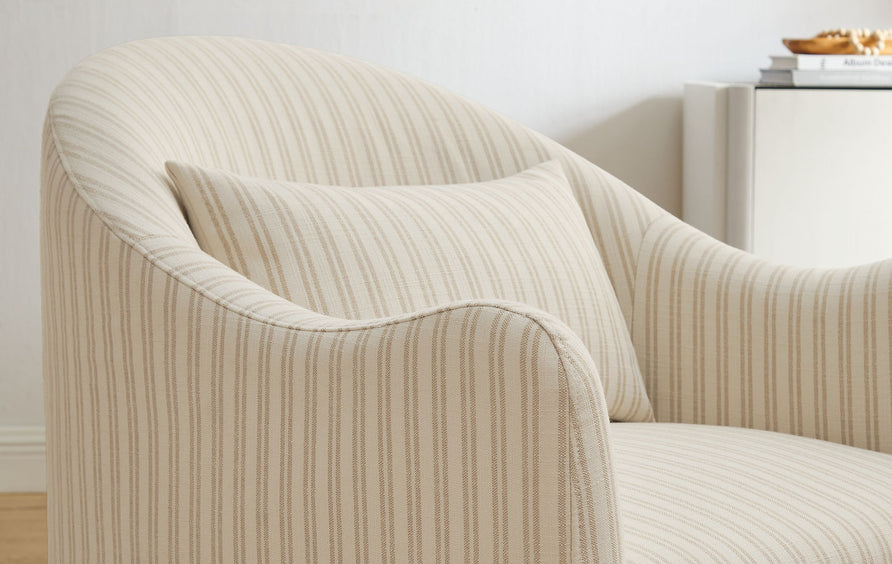 Wicker Slipcovered Striped Accent Chair in Oatmeal Stripe
