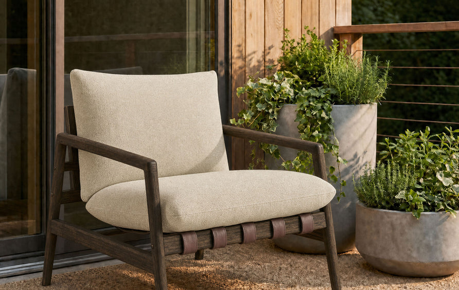 Stavanger Outdoor Patio Teak Wood Sling Chair in Dark Brown Sand