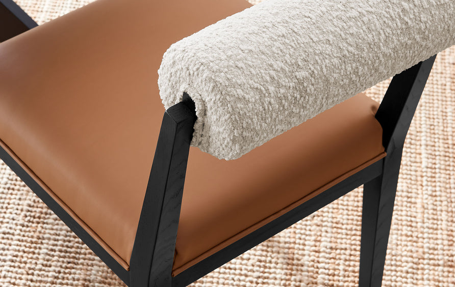Blaise Boucle and Vegan Leather Dining Chair Set of 2 in Pearl Tan Black