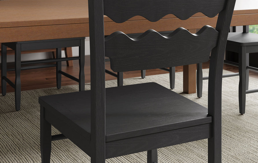 Lennox Oak Wood Dining Chair With Wavy Razor Back Set of 2 in Black