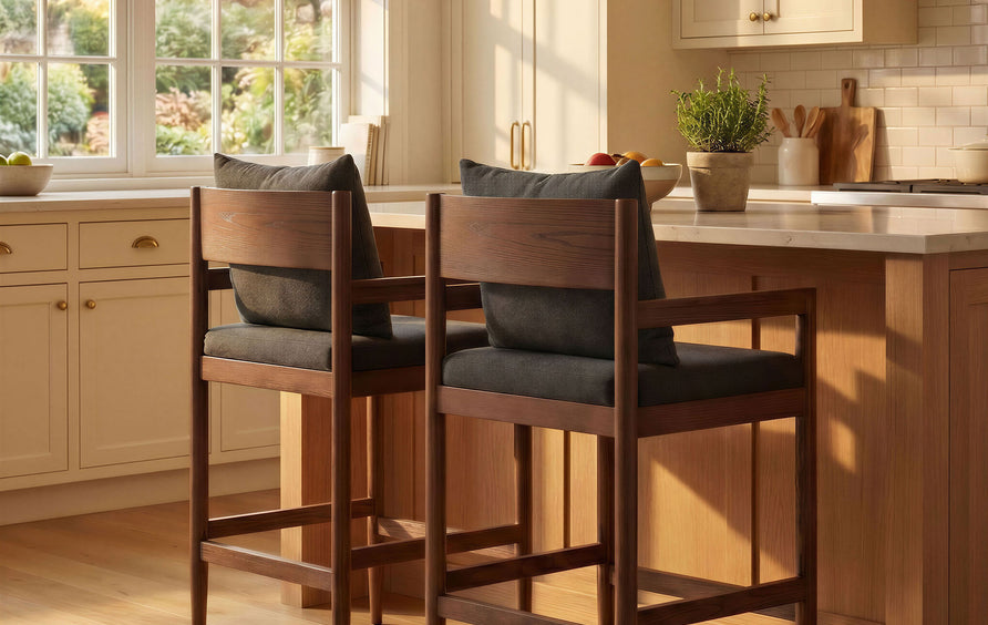 Tweed Wood Counter Stool Set of 2 in Charcoal