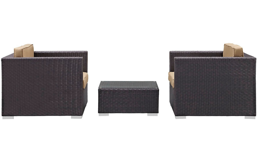 Dilys 3 Piece Outdoor Patio Sofa Set in Espresso Mocha