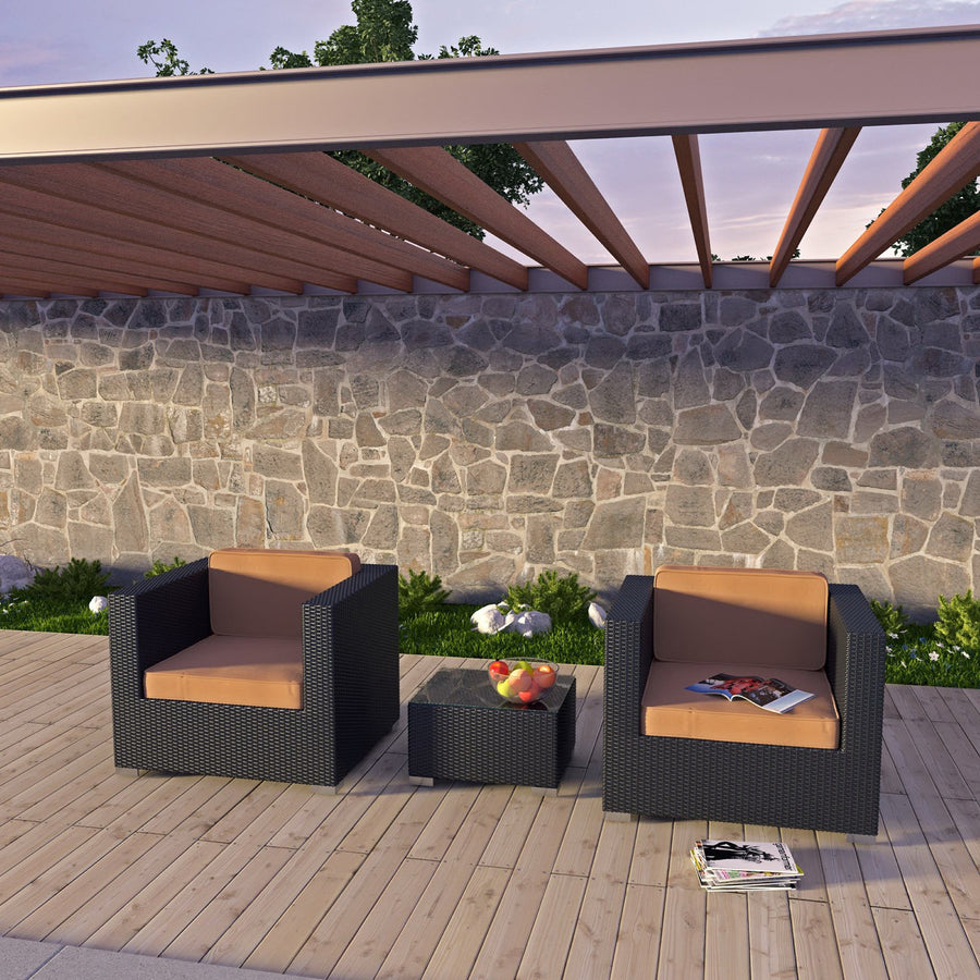 Dilys 3 Piece Outdoor Patio Sofa Set in Espresso Mocha