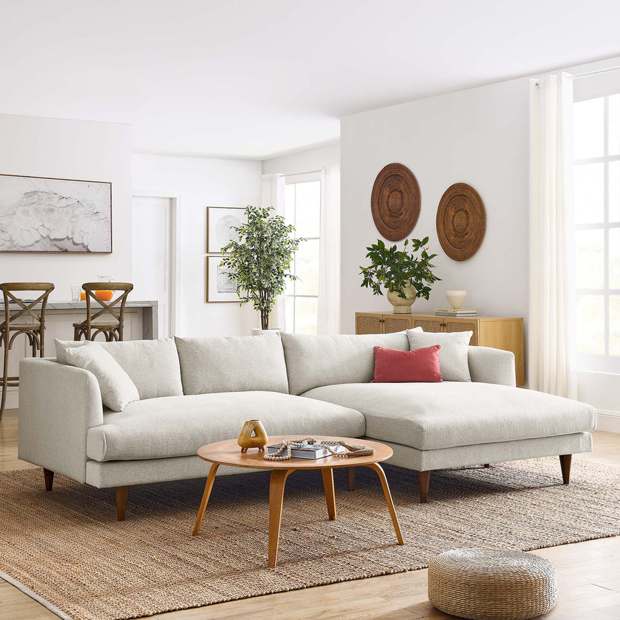 Manor Right-Facing Down Filled Overstuffed Sectional Sofa in Heathered Weave Ivory