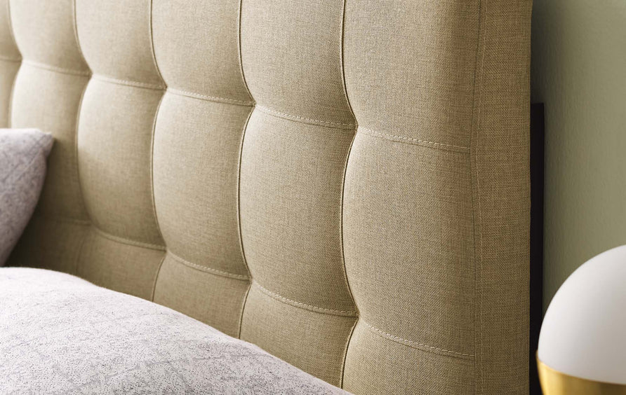 Cleo Upholstered Fabric Queen Headboard in Beige