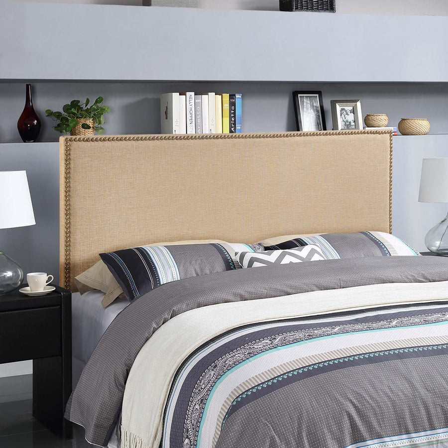 Grove Nailhead Upholstered Queen Headboard in Cafe