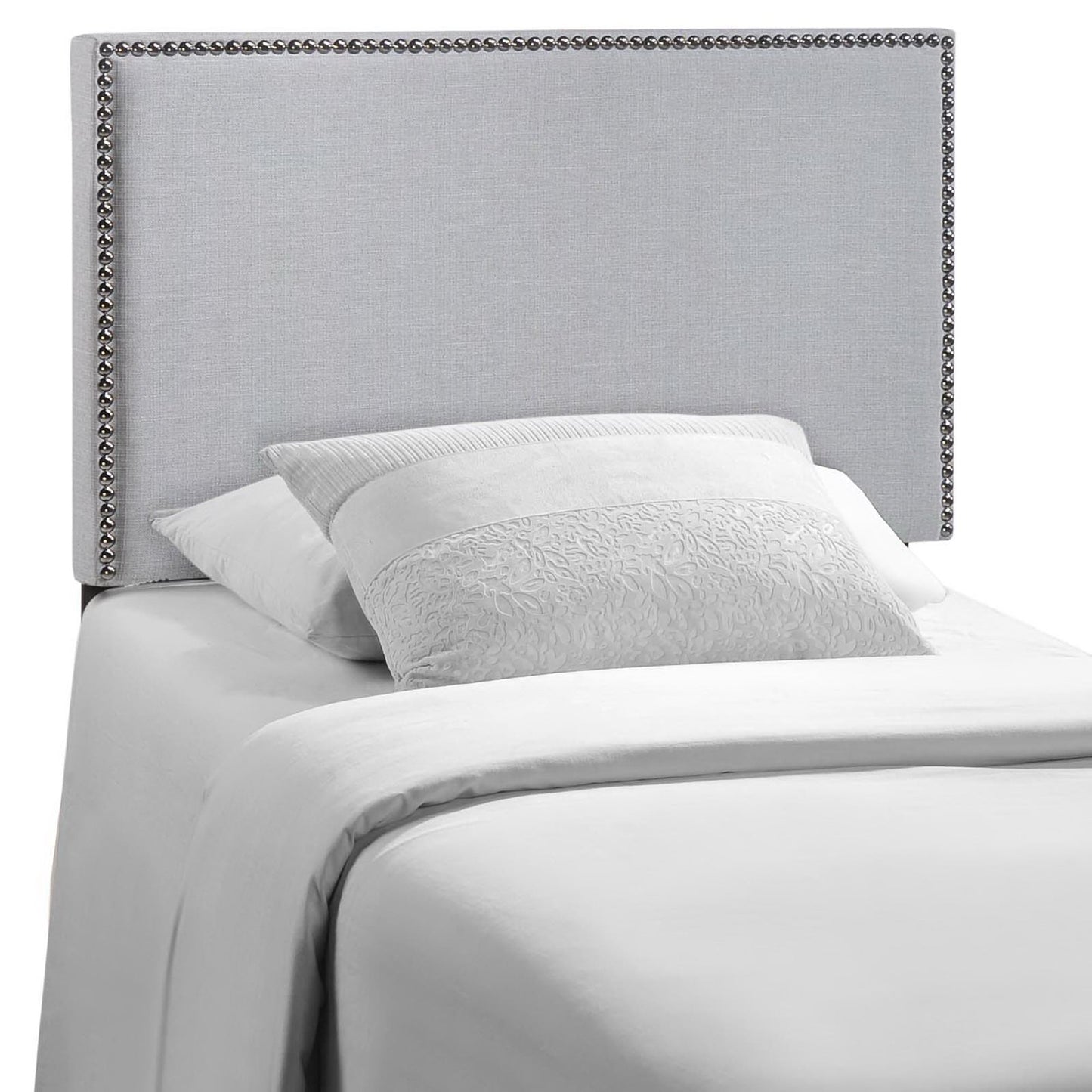 Grove Nailhead Upholstered Twin Headboard in Sky Gray
